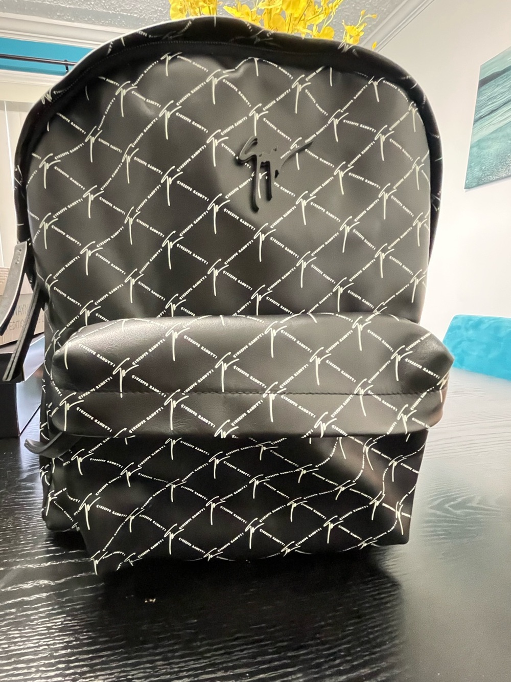 Black Signature Pattern Men's Backpack - Unbranded
